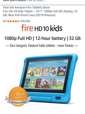 Amazon Fire HD 10 Kids Tablet - Blue Kid-Proof Case